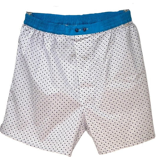 Boxer Shorts - Hvide i et blå prikket mønster m. Turkis linning - Grønlykke.com