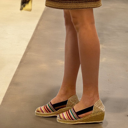 Espadrilles sko fra spanien - Multicolor striber med Elastik - Grønlykke.com