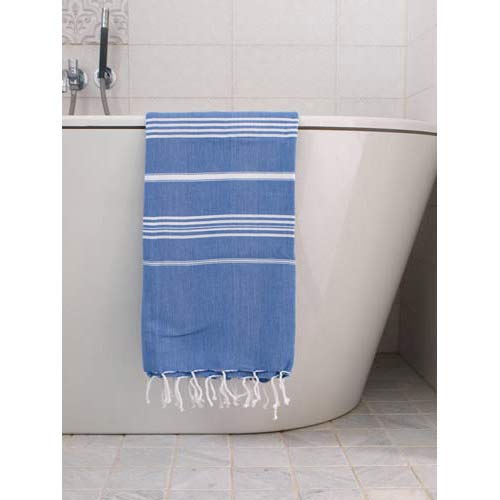 Hammam håndklæde blå m. hvide striber 170x100 - Grønlykke.com