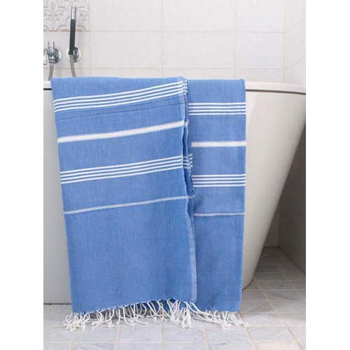 Hammam håndklæde Greek Blue m. hvide striber 160x220 - Grønlykke.com