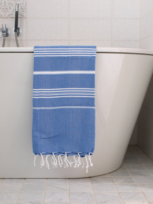 Hammam håndklæde Greek Blue m. hvide striber 170x100 - Grønlykke.com