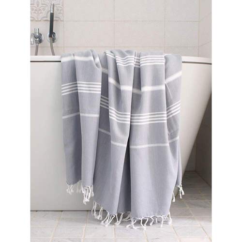 Hammam håndklæde Light Grey m. hvide striber 160x220 - Grønlykke.com