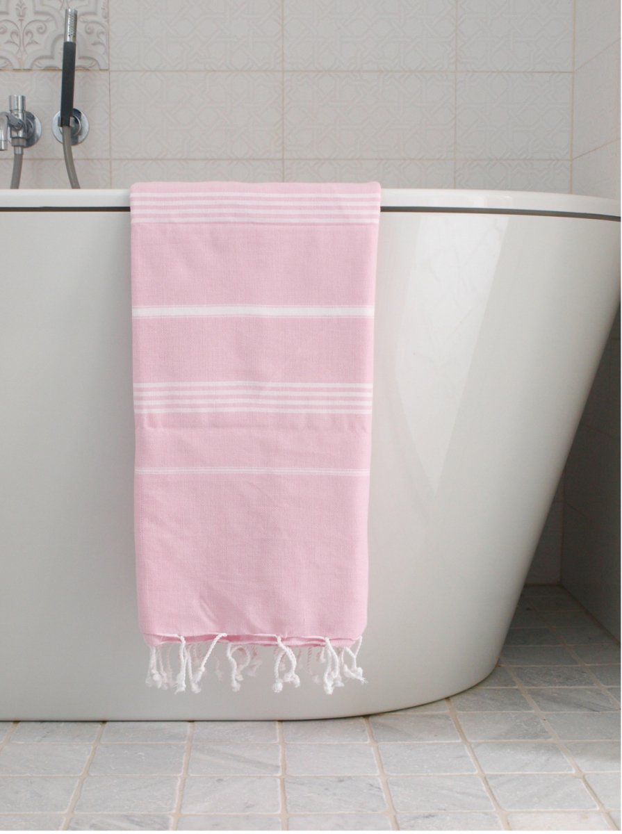 Hammam håndklæde lyserød m. hvide striber 170x100 - Grønlykke.com