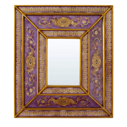 Håndmalet Purple Spejl med Gylden Dekoration 34x39 cm - Grønlykke.com