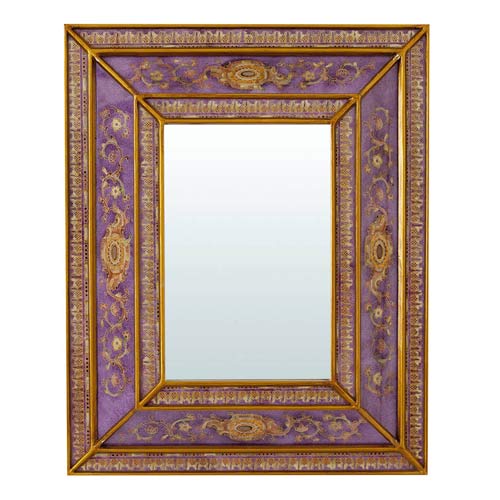 Håndmalet Purple Spejl med Gylden Dekoration 42x52 cm - Grønlykke.com