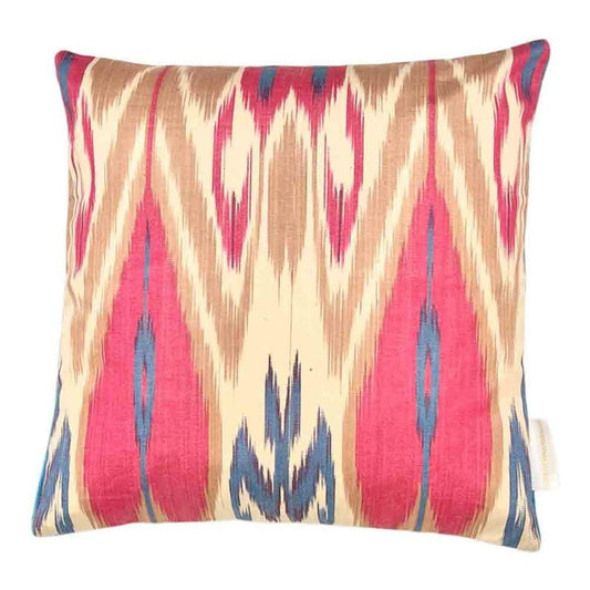 Ikat sofapuder #1 - cerise, ecru & Matisse blue, 35 x 35 cm - Grønlykke.com