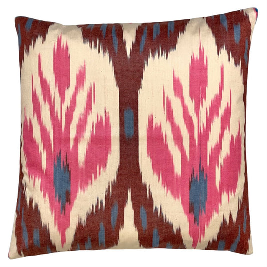 Ikat sofapuder #5 - cerise, maroon & blue, 35 x 35 cm - Grønlykke.com