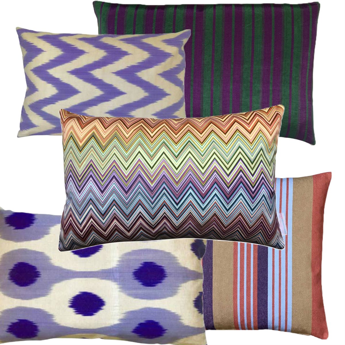 Ikat sofapuder - light purple, dark purple & ecru, 50 x 30 cm - Grønlykke.com