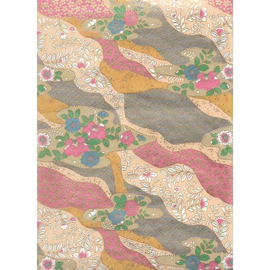 Japan Papir - Abstract pattern with Golden colors Grey, Ochre & Mauve, with flowers - Grønlykke.com