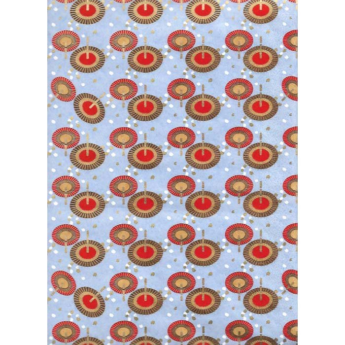 Japan Papir - lavender paper with oval figures with Red, Yellow & Brown - Grønlykke.com