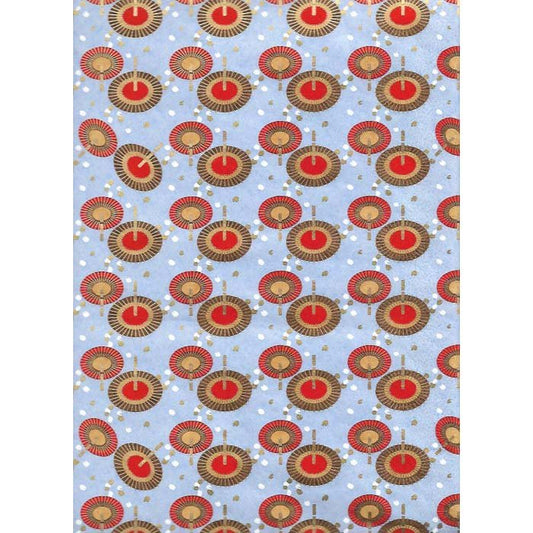 Japan Papir - lavender paper with oval figures with Red, Yellow & Brown - Grønlykke.com