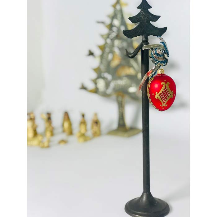 Julekugle - Dekor Egg i Christmas red, Guld & Glitter - Grønlykke.com