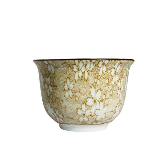 OUTLET Japansk Kop - Porcelæn Hvid & Brunt Blomster motiv - Grønlykke.com