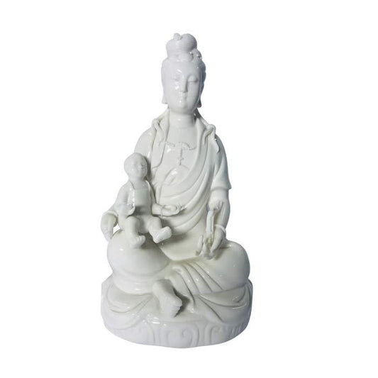 OUTLET Kinesisk figur Buddha m. Barn - Hvid porcelæn - Grønlykke.com