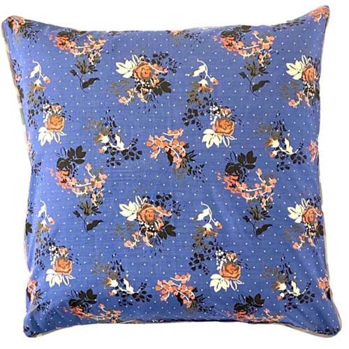 OUTLET Pude Prikket Night Blue & Hvid, M. blomster motiv & Lavendel mønstret border 50x50 - Grønlykke.com