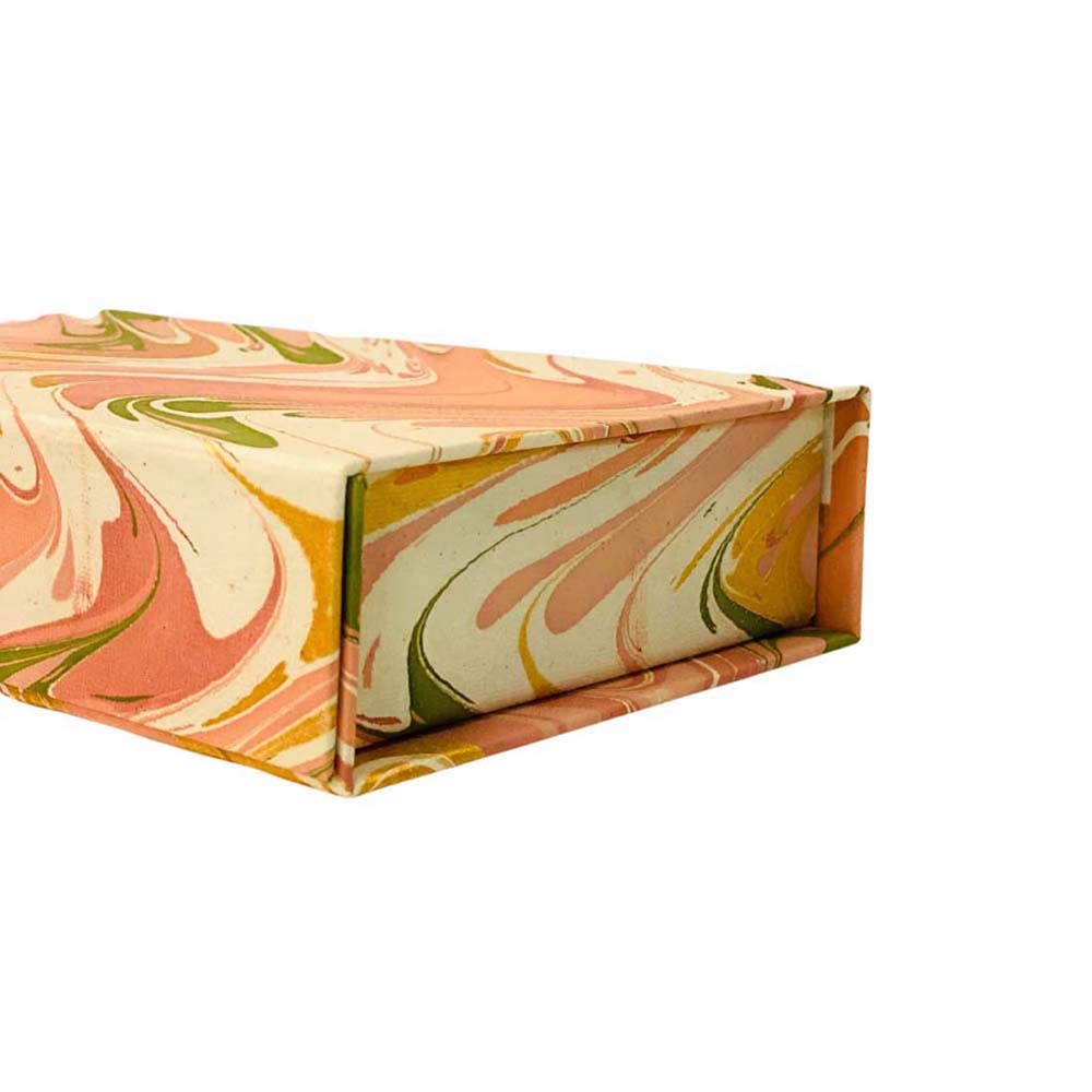 Stor æske i marble papir - Peach, Grøn, Creme & Okker - Grønlykke.com