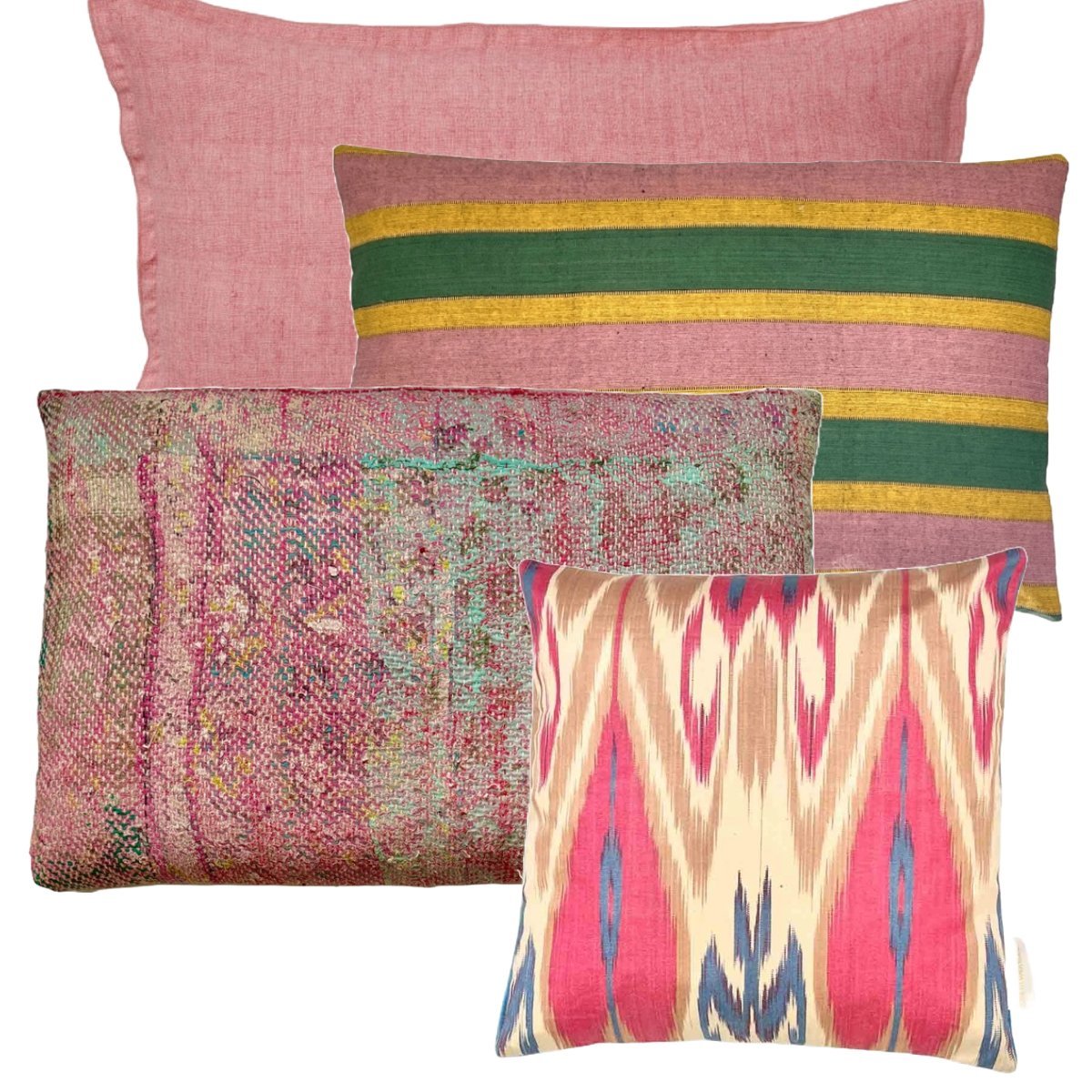 Unika pude - Vintage Kantha i rosa og sart blå nuancer - Grønlykke.com